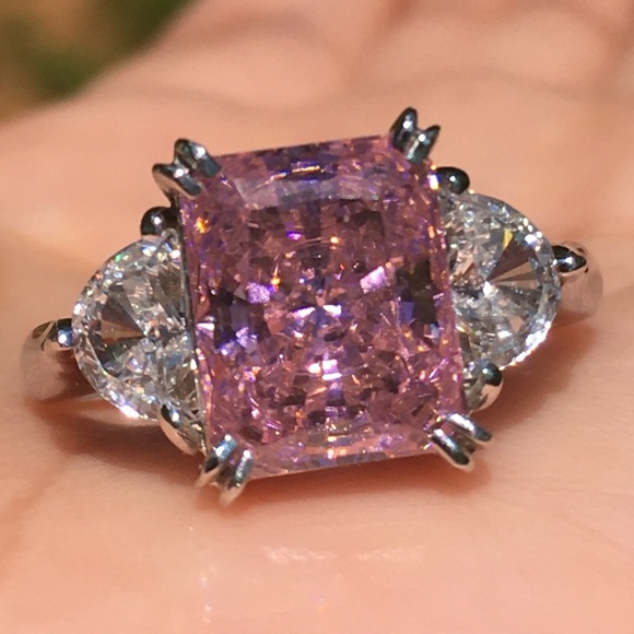 10k Solid White Gold Pink & White CZ Ring - Picture 12 of 13